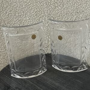 Set Of 2 Vintage Cristal D'Arque Picture Frame Lead Crystal Curved Leaf Pattern